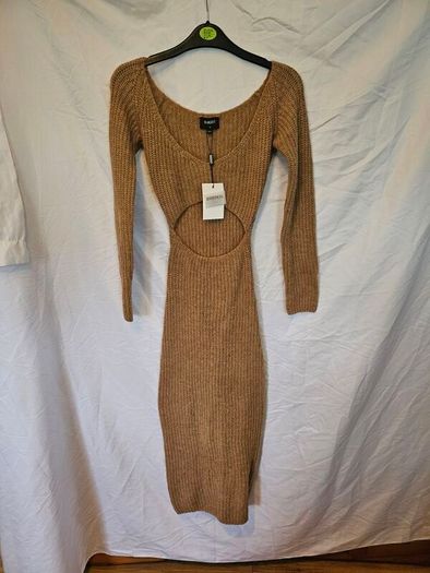 Bardot Brown Knit Cutout Midi Dress