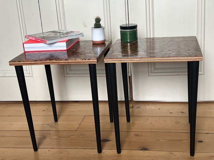 NEW PRICE DROP Coffee/Side Tables set of one off designed marquetry topped side tables