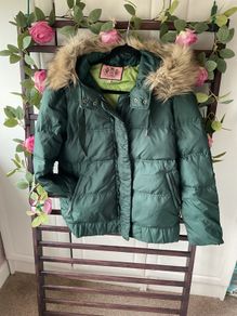 puffer jacket feather & down juicy couture hooded jacket medium
