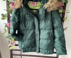 puffer jacket feather & down juicy couture hooded jacket medium
