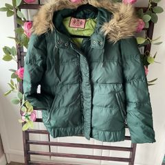 puffer jacket feather & down juicy couture hooded jacket medium