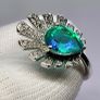 Sterling silver (Sz: O ans R) Peacock Triplet Quartz, White Zircon Fancy Ring in Rhodium Sterling Silver 2.59 Ct. Image 5