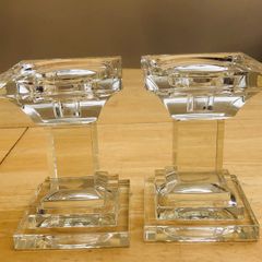 Large Heavy Crystal Pillar Column Candle Holders