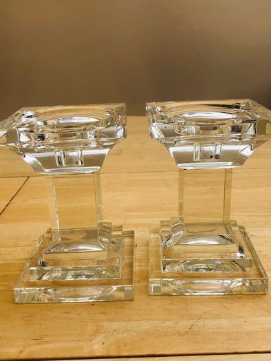 Large Heavy Crystal Pillar Column Candle Holders