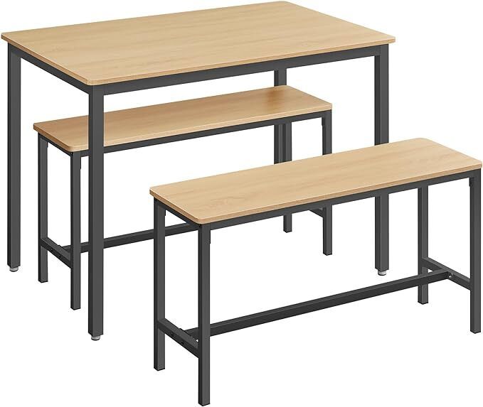 Dining table, kitchen table set, with 2 benches