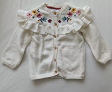 Baby Girls Cream Cardigan Floral Embroidery & Frill