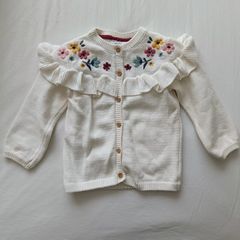 Baby Girls Cream Cardigan Floral Embroidery & Frill