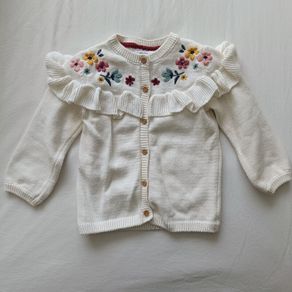 Baby Girls Cream Cardigan Floral Embroidery & Frill