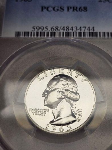 USA United States Silver Proof 1963 Washington Quarter PCGS PR68