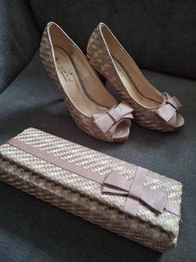 Shoes/Lunar Occasion Pink/Beige Bow Shoes  and Bag Size 5 UK  ..  Price Drop