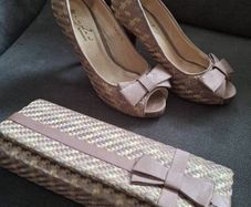 Shoes/Lunar Occasion Pink/Beige Bow Shoes  and Bag Size 5 UK  ..  Price Drop
