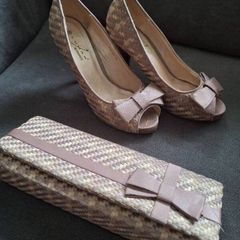 Shoes/Lunar Occasion Pink/Beige Bow Shoes  and Bag Size 5 UK  ..  Price Drop