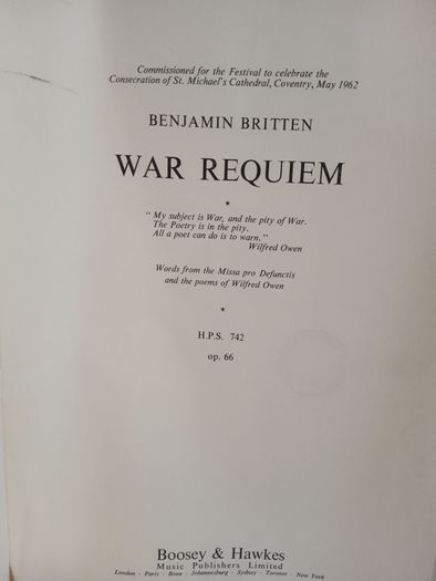 War Requiem by Benjamin Britten (LP309)