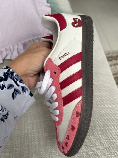 Raspberry Pink & White Lace Up Trainers, Samba Style UK Size 6