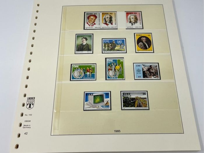 1972-91 Ireland Mint Never Hinged Stamp Collection in Lindner Album. Contained on 56 Lindner Album Pages. 58 Images.