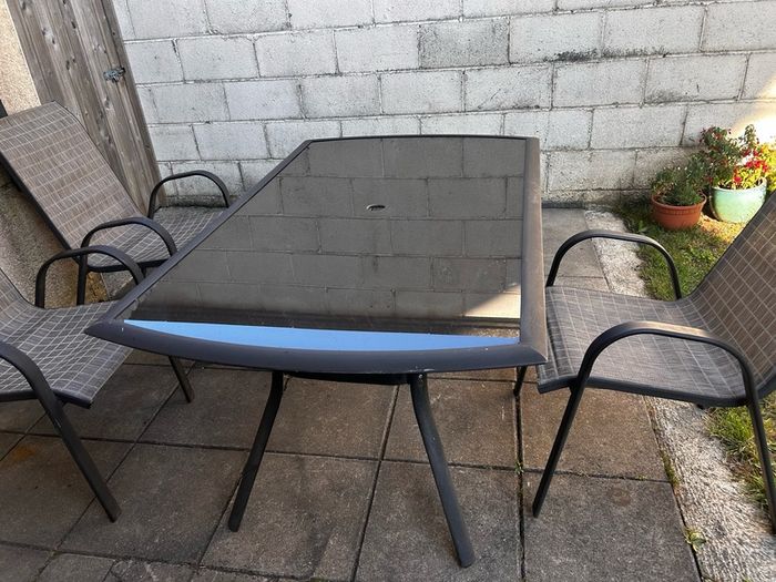 garden table and 3 chairs