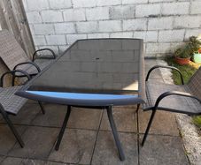 garden table and 3 chairs