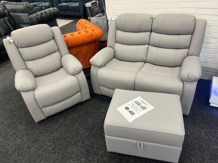 3+2 Light Grey Sorrento Leather Recliner Sofa Set