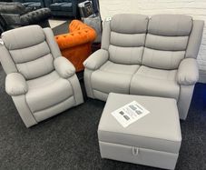 3+2 Light Grey Sorrento Leather Recliner Sofa Set