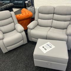 3+2 Light Grey Sorrento Leather Recliner Sofa Set