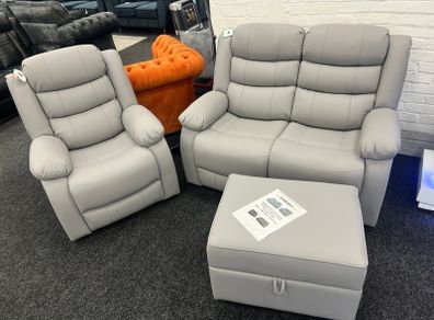 3+2 Light Grey Sorrento Leather Recliner Sofa Set