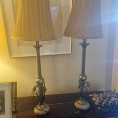 pair lamps vintage style.  82 cm in height. 12 cm bast of lampshade.  Tarnished brass patina with decorative texture.