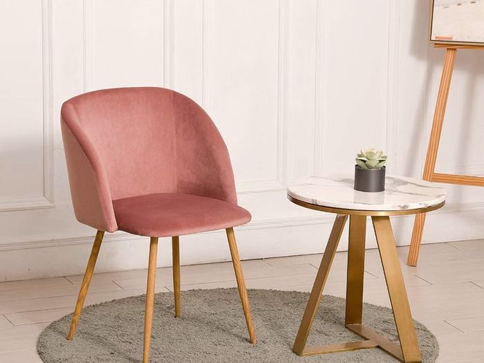 Pinky Velvet Accent Chair with arm rest and Wooden effect Metal Legs