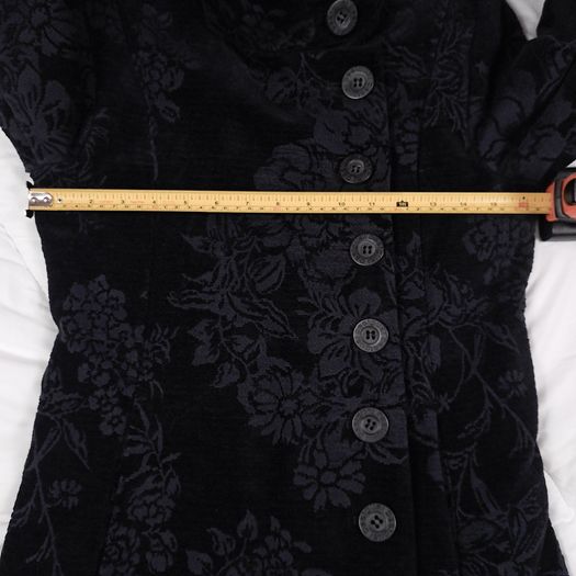 Desigual Black Velvet Embossed Floral Pattern High Neck Longline Coat 8UK/36EU