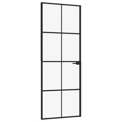 Interior Door Black 76x201.5 cm Tempered Glass&Aluminium