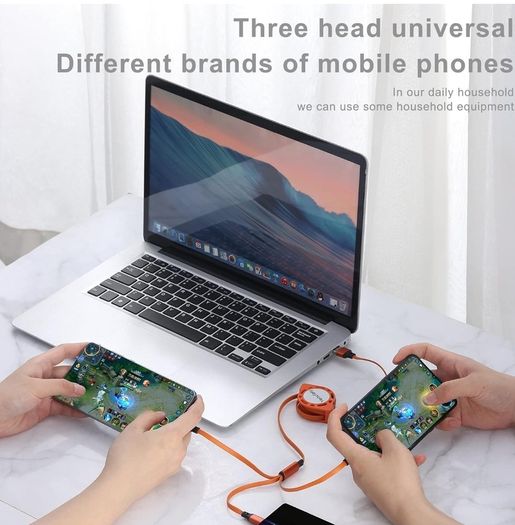 USB C Cable Fast Charging[1M 3A], Retractable QC 3.0 Sync Charger Cord with 3 Type C Connectors, for iPhone 15 Pro Max, Samsung Galaxy S23 S20 S10 Note 20, Nexus, Moto, Sony, Xiaomi, LG