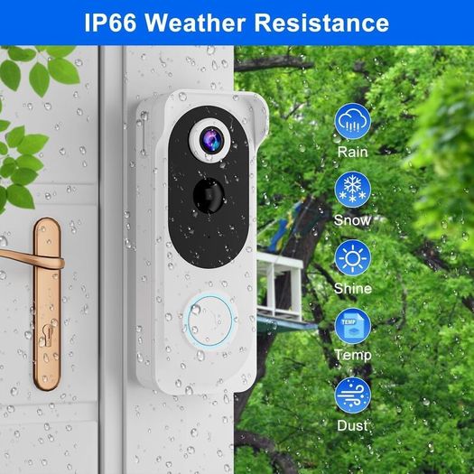 Wireless Video Doorbell with Chime, 2K HD No Subscription Security Doorbell Camera, PIR Motion Detection, Night Vision, 2-Way Audio, Battery Powered, SD Card/Cloud Storage, Works with Alexa and Google