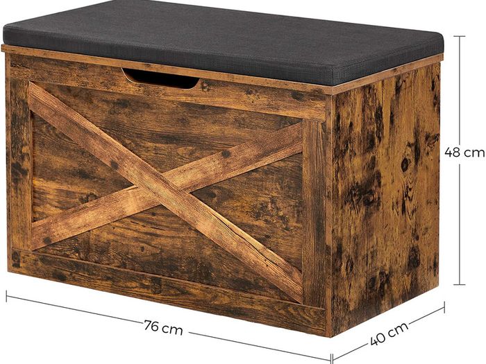 _Shoe bench, seat chest, storage cabinet, with upholstery, 76 x 40 x 48 cm, country house style, vintage brown