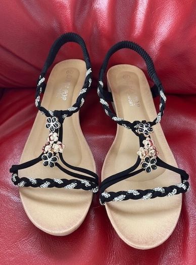 SANDALS. Libra Pop brand- Embellished With Black, Gold & Silver charms. Ultra Comfortable. Size Uk 6 Eu 39 Purchased In Toulouse. Brand New In Box.
