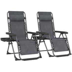 Zero Gravity Chairs Set of 2, Folding Sunloungers Reclining Garden Chairs with Cup Holder, Headrest, Dark Grey