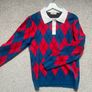 Knitted Polo shirt in blue white and red color Image 2