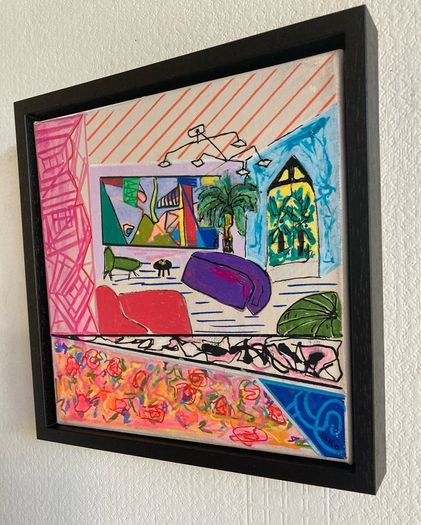 Framed Original Abstract Painting Miami style Interiors Art   Original Art Gift