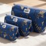 Brand New 3-Piece Hand-Block Print Quilted Cosmetic Bag Set, Nesting Travel Pouches, Cotton Toiletry Organiser Image 3