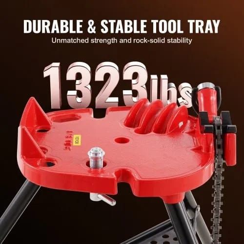 Chain Vise with Tripod Stand | 3.2 to 152 mm Pipe Capacity | 600 kg Loading Capacity | Portable Stand with Folding Legs and Tool Tray | Ideal for Plumbing and Pipe Work