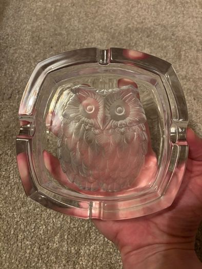 vintage Crystal D'Arques etched owl ashtray