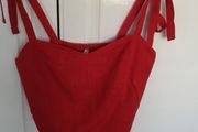 Red linen top. Elasticated back. Size L