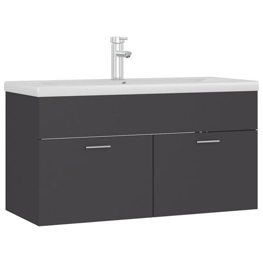 Sink Cabinet with Built-in Basin Grey Chipboard