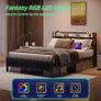 King Size Bed Frame with Storage,LED Lights,5ft Metal Bed Frame Kingsize Bed Frame with Charging Station,Mattress Foundation,Strong Steel Slats Support,Noise Free,Black Image 3