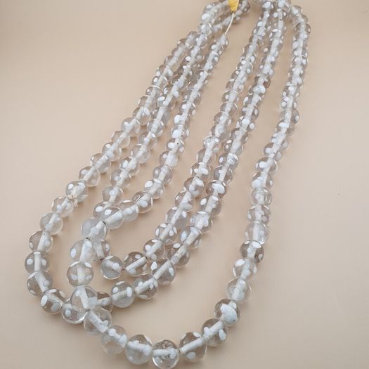 Vintage Clear White Dotted Glass Beads Strands 12-13mm Beads Length 22 inches