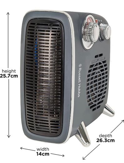 1800W/1.8KW Electric Heater, Retro Horizontal/Vertical Fan Heater in Grey with Adjustable Thermostat, 2 Heat Settings, 20m2 Room Size, Dial Control (FREE POSTAGE)