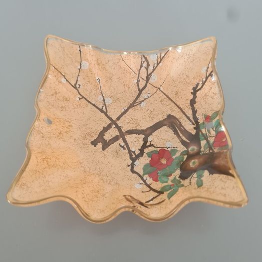 Kawamura Japan Reverse Painted   Glass Dish