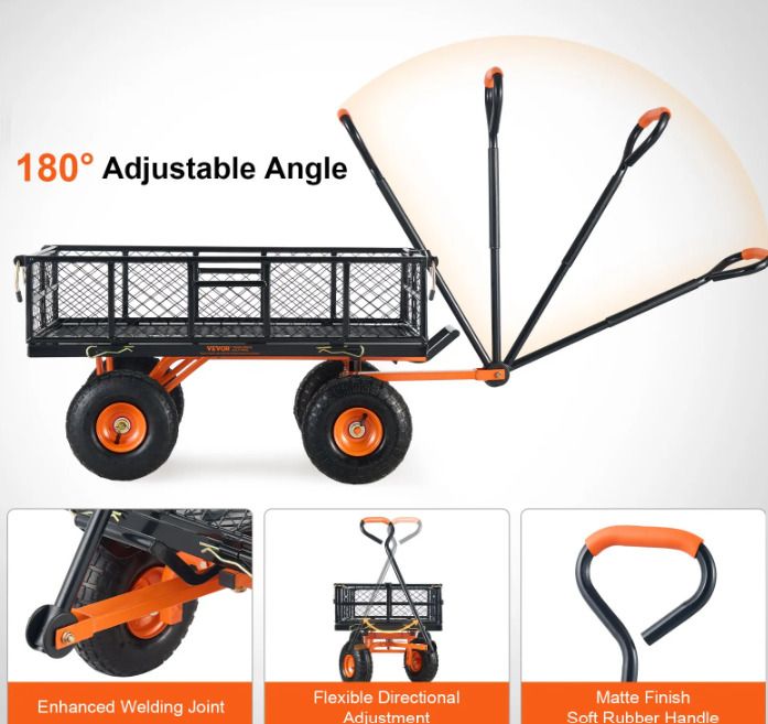 Heavy Duty Garden Dump Cart 399kg Metal Utility Wagon with Dump Function