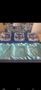 boxed Avoca Blue Handmade Crystal candle Set