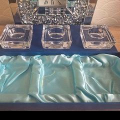 boxed Avoca Blue Handmade Crystal candle Set