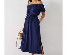 navy Bardot Plus size curve summer dress