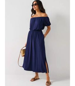 navy Bardot Plus size curve summer dress